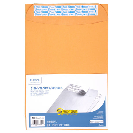 Mead Press It Seal It 5 Count 9 x 12 Envelopes