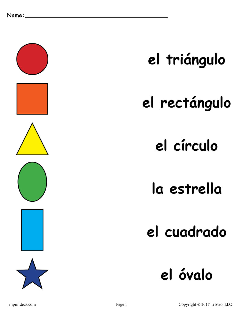 4 Spanish Shapes Matching Worksheets!