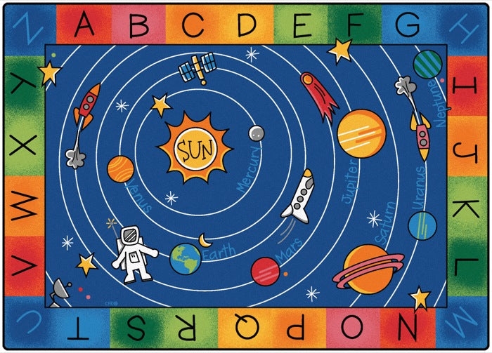 Milky Play Space Themed Alphabet Classroom Circle Time Rug, 8'4" x 11'8" Rectangle