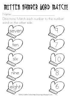 Winter Mitten Themed Number Word Match