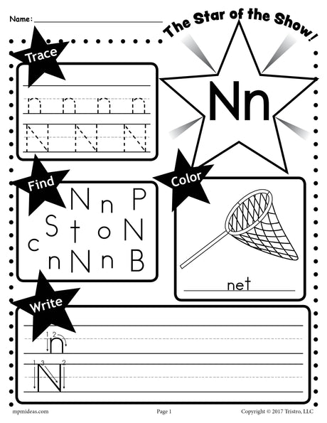 FREE Letter N Worksheet: Tracing, Coloring, Writing & More!