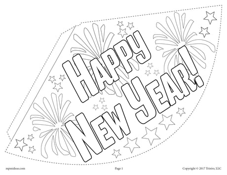 Free printable Happy New Year hat, New Year's Eve party hats for kids, NYE party hat