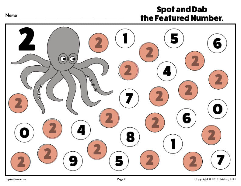 Number Two Do-A-Dot Printable!