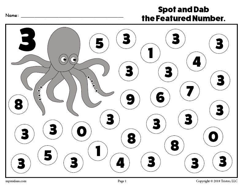 Number Three Do-A-Dot Printable!