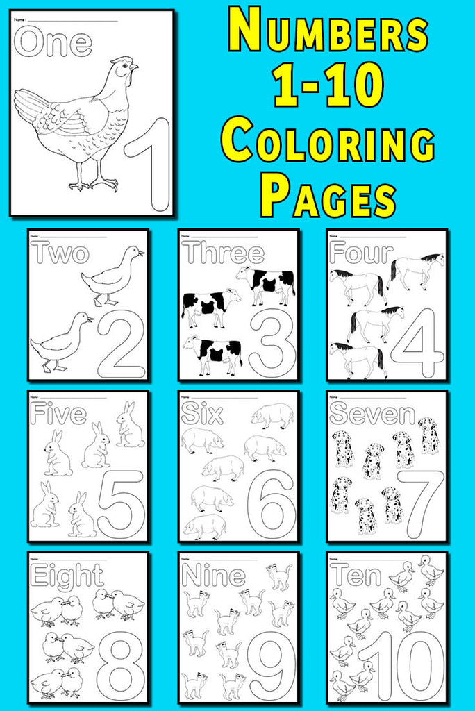 FREE Printable Animal Number Coloring Pages - Numbers 1-10!
