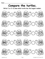 FREE Turtle Themed Greater Than Less Than Worksheet!