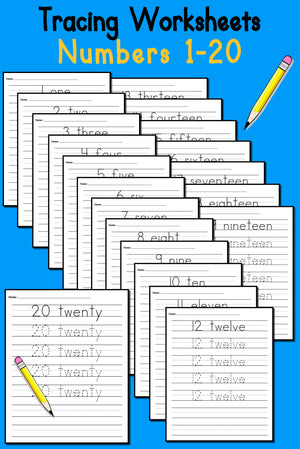 Number And Number Words Tracing Worksheets 1-20