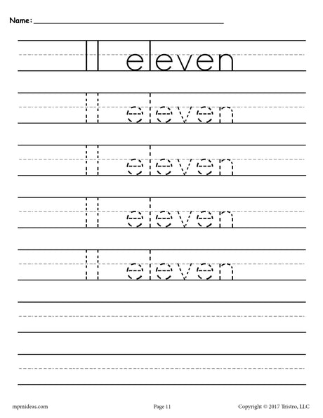 FREE Number 11 Tracing Worksheet