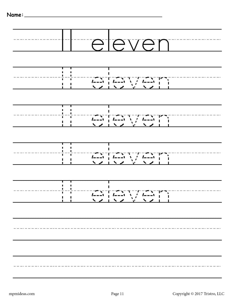 Number 11 Worksheet.pdf Number 11 Tracing Worksheet - Number Eleven Handwriting Worksheet ...