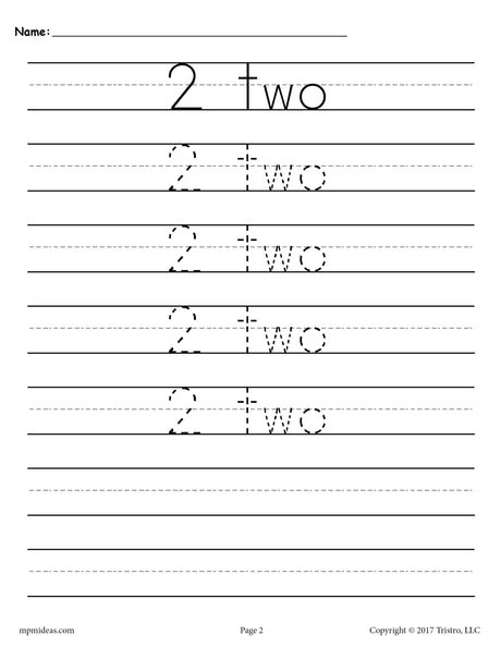 FREE Number 2 Tracing Worksheet