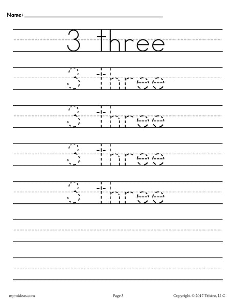 FREE Number 3 Tracing Worksheet