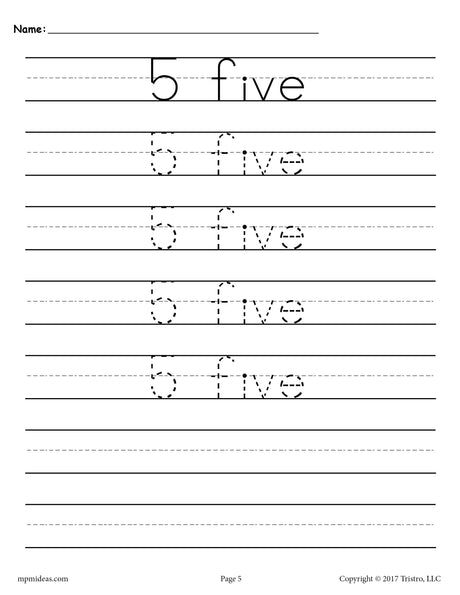 FREE Number 5 Tracing Worksheet