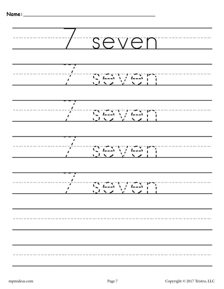 FREE Number 7 Tracing Worksheet