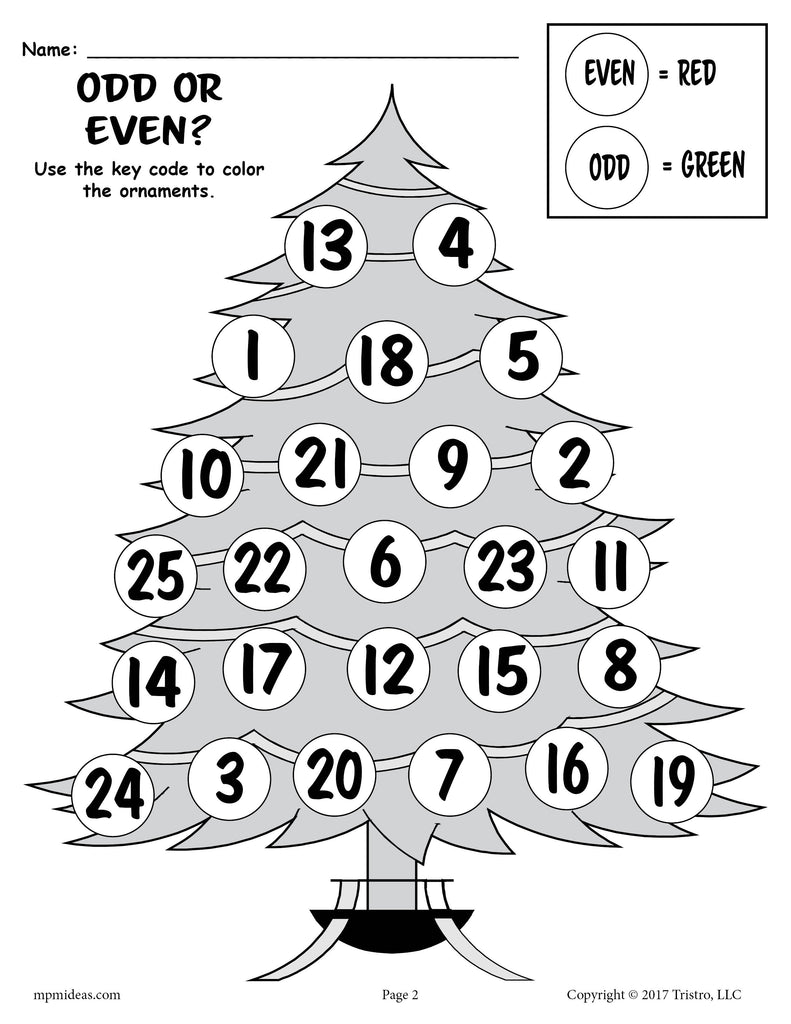 Printable Countdown to Christmas Odd and Even Worksheets!