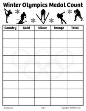 FREE Printable Winter Olympics Medal Count Tally Worksheets