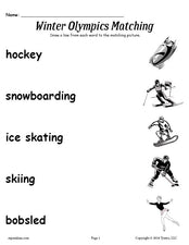 FREE Printable Winter Olympics Matching Worksheet!