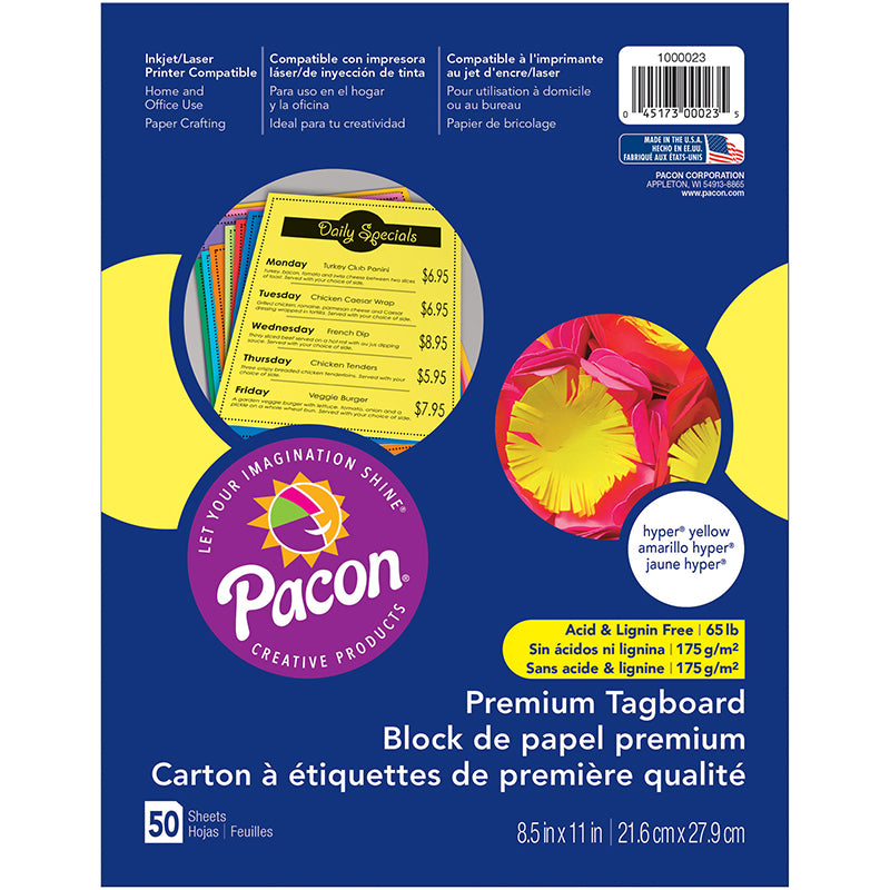 Pacon® Premium Tagboard, 8-1/2″ x 11″ Hyper Yellow