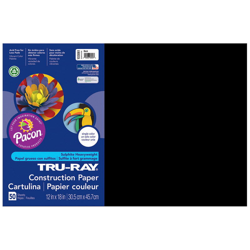 Tru-Ray® Construction Paper, 12" x 18" Black