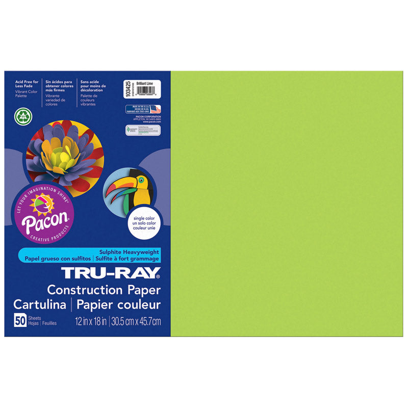 Tru-Ray® Construction Paper, 12" x 18" Brilliant Lime