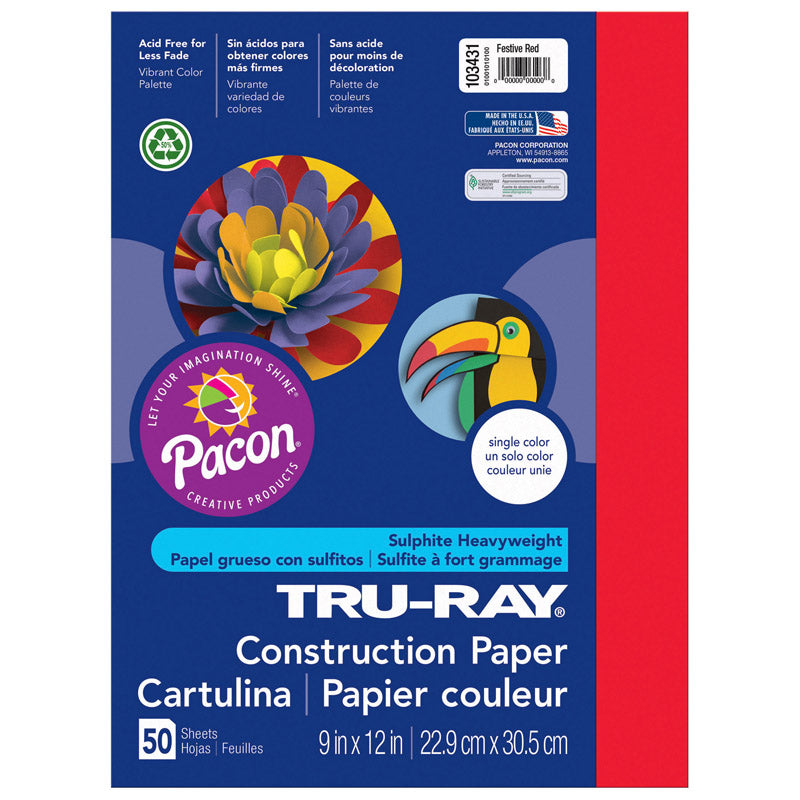Tru-Ray® Construction Paper, 9" x 12" Festive Red