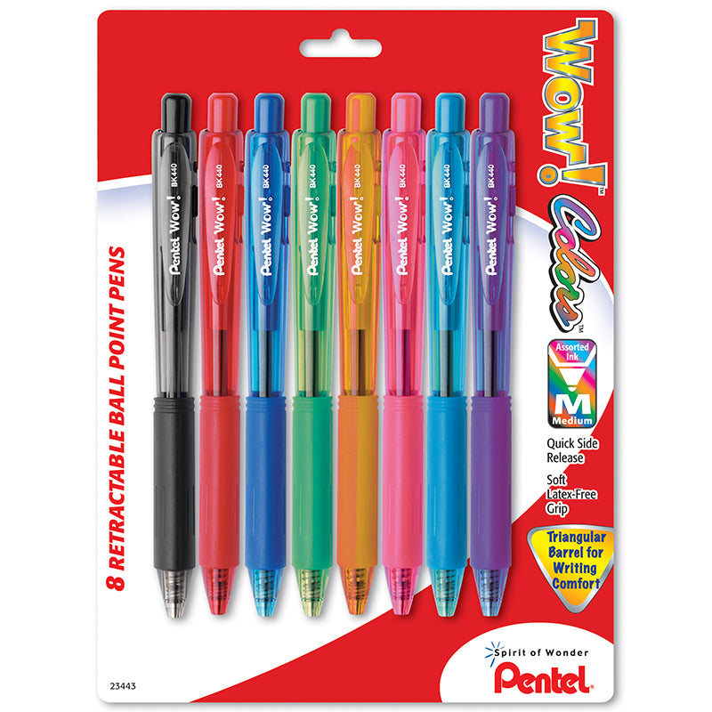 Pentel Wow Retractable Ball Point Pens Assorted 8Pk