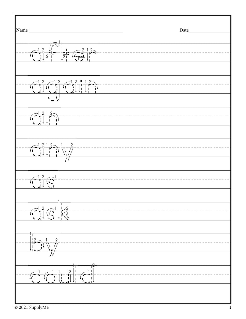 Sight Words Tracing Worksheets - Multiple Sight Words Per Page, 20 Variations, All 220 Dolch Sight Words, Grades PreK-3