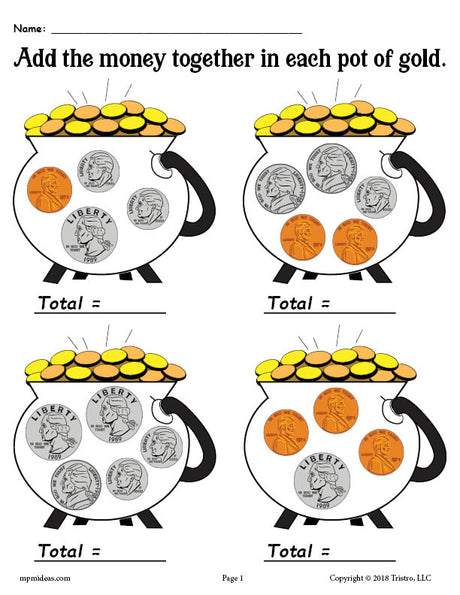 FREE Printable St. Patrick's Day Counting Money Worksheet