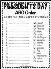 President's Day ABC Order Printable