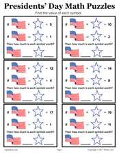 Presidents' Day Math Puzzles Worksheet!