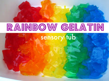 Rainbow Jello Sensory Tub for St. Patrick's Day!