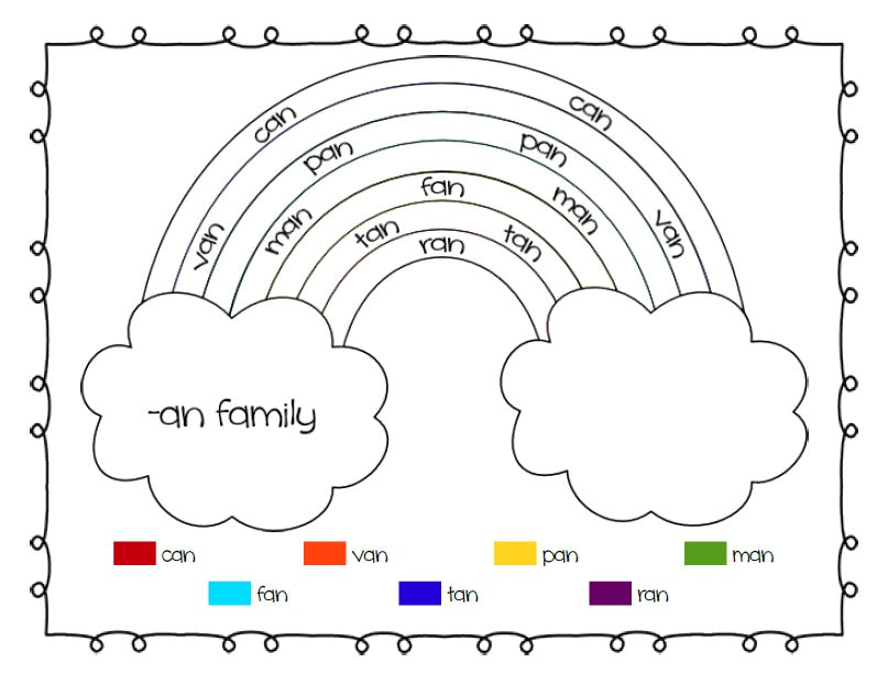 Rainbow Word Families Printable Worksheets