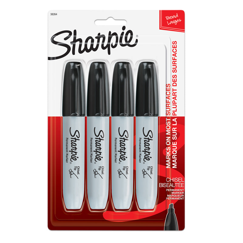 Marker Set Sharpie Chisel Black 4 Count Carded