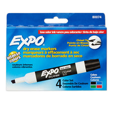 Expo Low Odor Dry Erase Chisel Tip Markers, Set of 4 (Black, Red, Blue, Green)