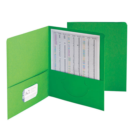 Standard Two-Pocket Folders, Green, 25 Per Box