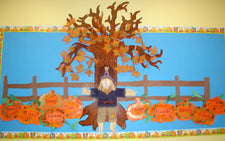 Falling Into Fall - Pumpkins & Fall Leaves Bulletin Board Idea