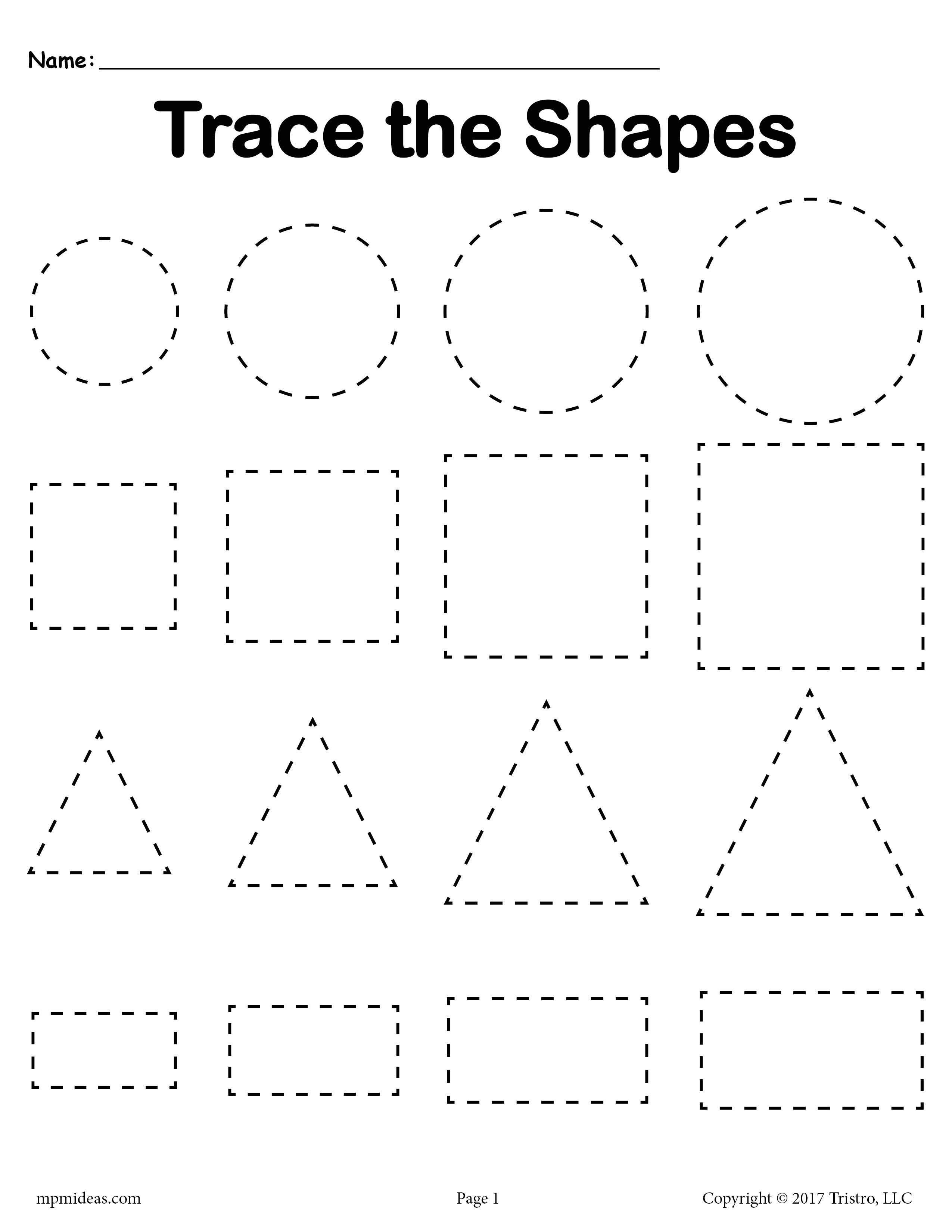 Free 3 tracing shapes worksheets - smallest to largest – supplyme