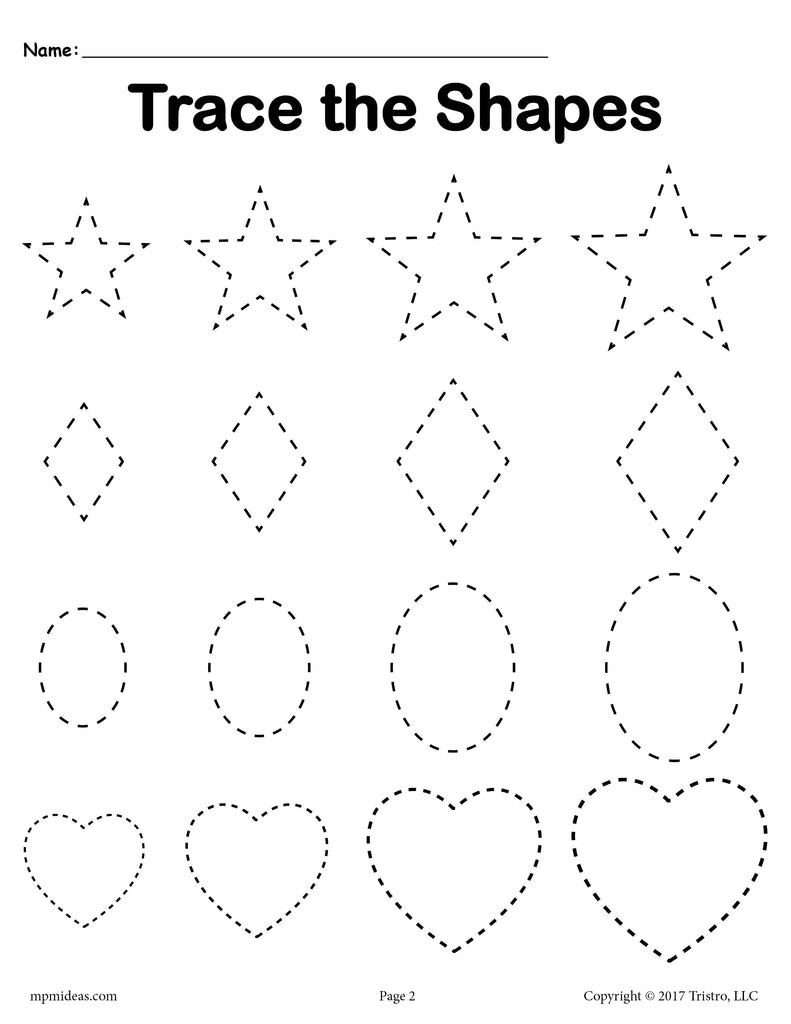 3 Tracing Shapes Worksheets - Smallest to Largest