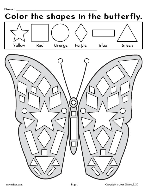 FREE Printable Butterfly Shapes Coloring Pages!