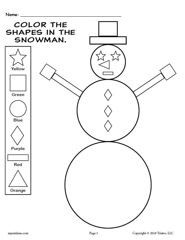 FREE Printable Snowman Shapes Coloring Pages!