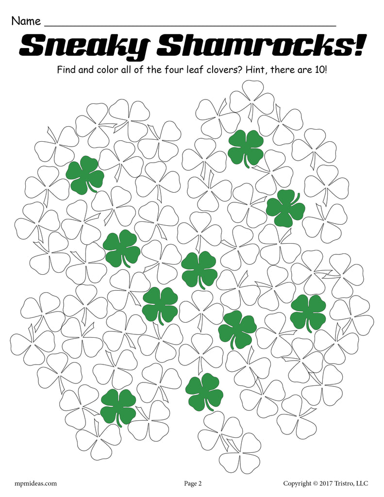 "Find the Hidden 4-Leaf Clovers" - St. Patrick's Day Activity!