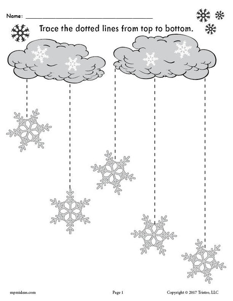 FREE Printable Winter Snowflakes Line Tracing Worksheets!