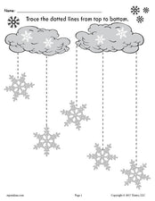 FREE Printable Winter Snowflakes Line Tracing Worksheets!