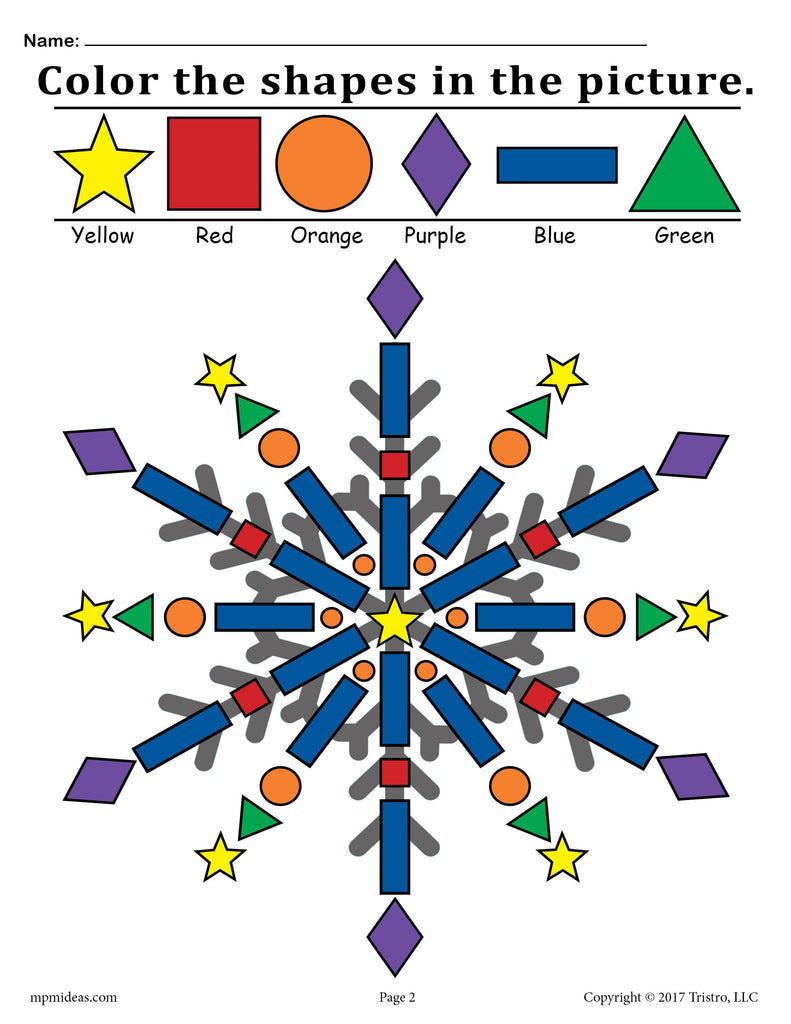Snowflake Shapes Worksheet & Coloring Page!