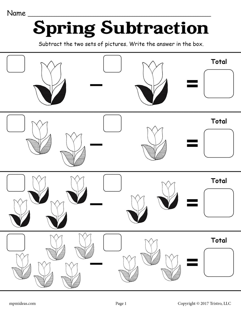 Printable Spring Subtraction Worksheet!