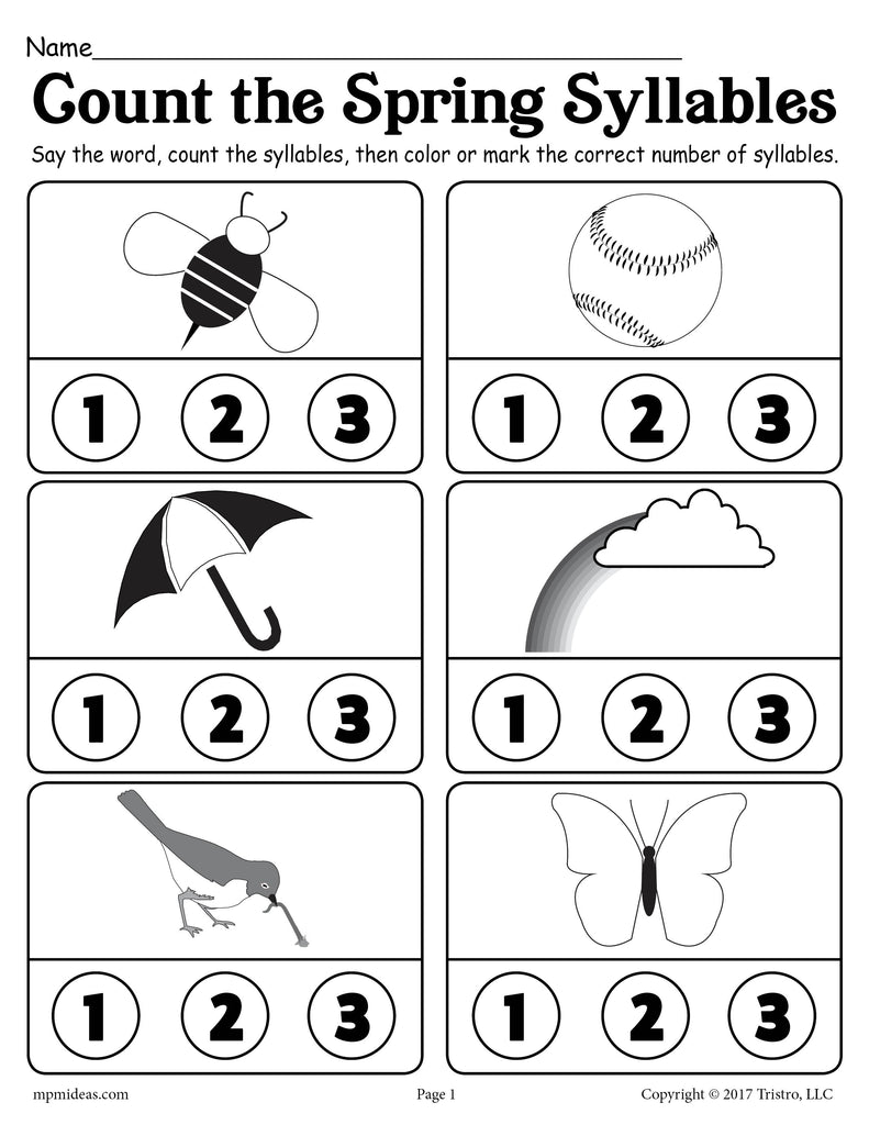 "Spring Count and Color the Syllables" (2 Printable Versions)