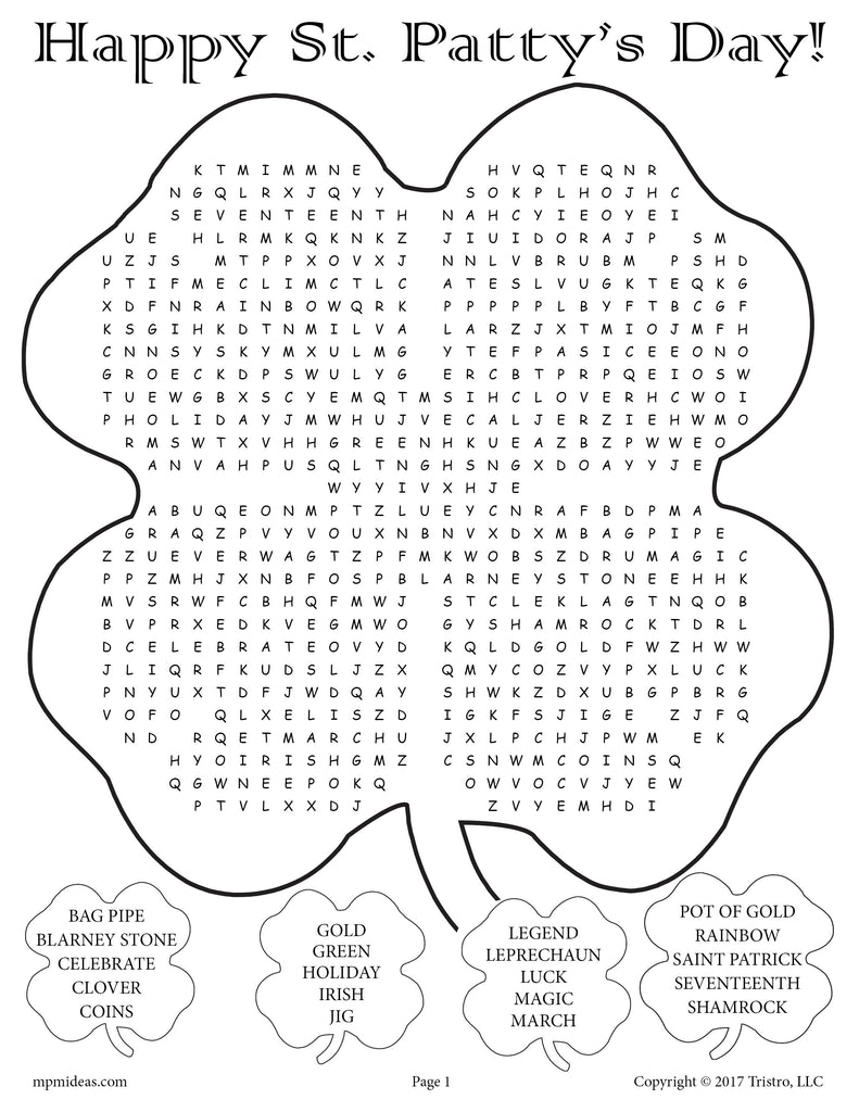 Printable St. Patrick's Day Word Search!