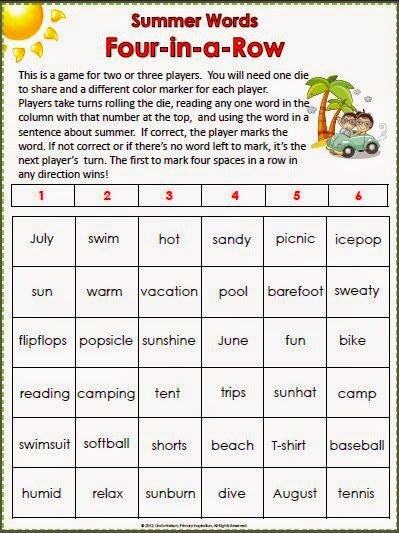 Summer Vocabulary Four-In-A-Row Game FREEbie!