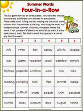 Summer Vocabulary Four-In-A-Row Game FREEbie!