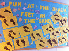Feet In The Sand - Footprint Beach Themed Summer Bulletin Board Idea