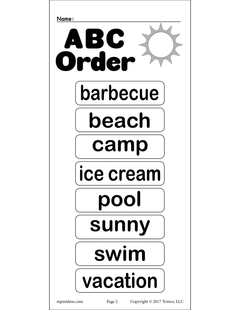 Summer Alphabetical Order Worksheet!